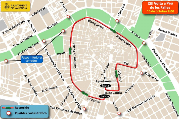 Recorrido de la  XIII Volta a Peu de les Falles de este domingo 15 de octubre en Valencia