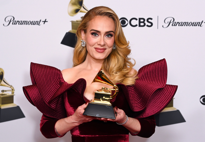 Adele en los Grammy en pasado mes de febrero.