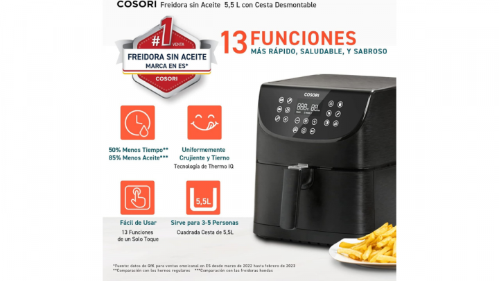Freidora de aire Cosorio con diferentes funciones de cocción
