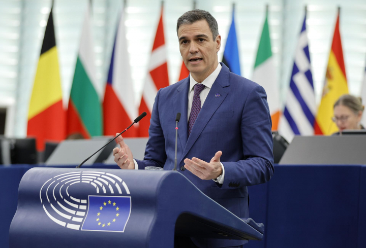 El presidente del Gobierno, Pedro Sánchez, interviene en el debate sobre la Presidencia de Turno española de la UE en la Eurocámara (Estrasburgo).