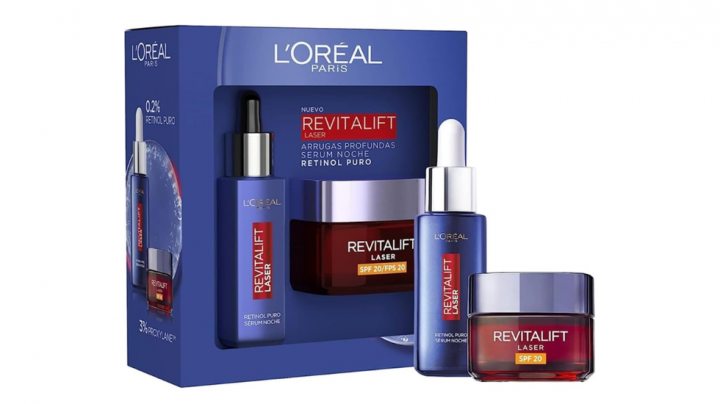Set de regalo L'Oreal Paris Dermo Expertise Revitalift con serum de retinol y crema de día SPF20.