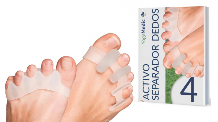 Separador de dedos del pie vendido en un pack ahorro de cuatro pares de silicona, de Yoga Medic, top ventas en Amazon.