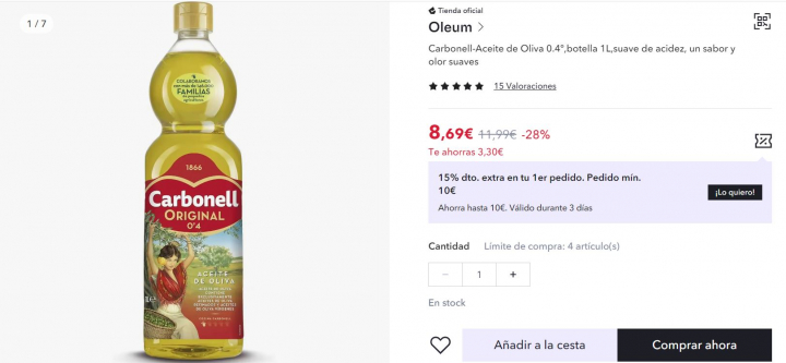 Oferta en aceite de oliva virgen extra de la marca Carbonell