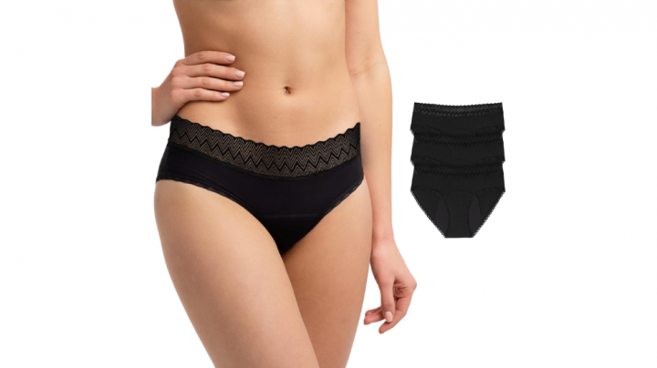 Bragas menstruales negras con encaje en la cintura