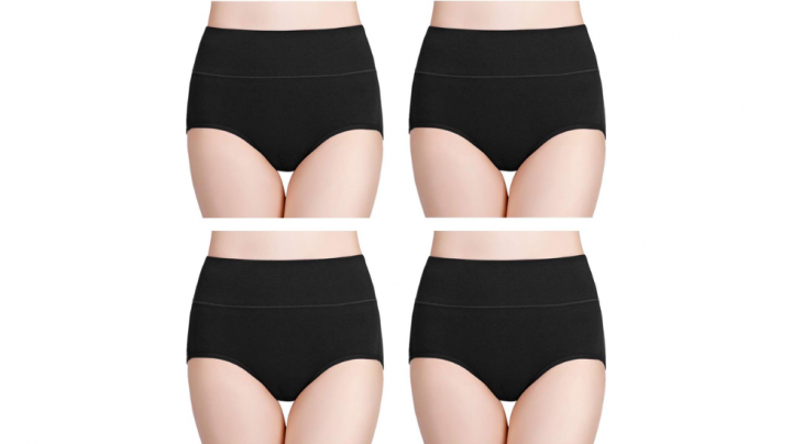 Lote de cuatro bragas menstruales culotte y con cintura alta, color negro