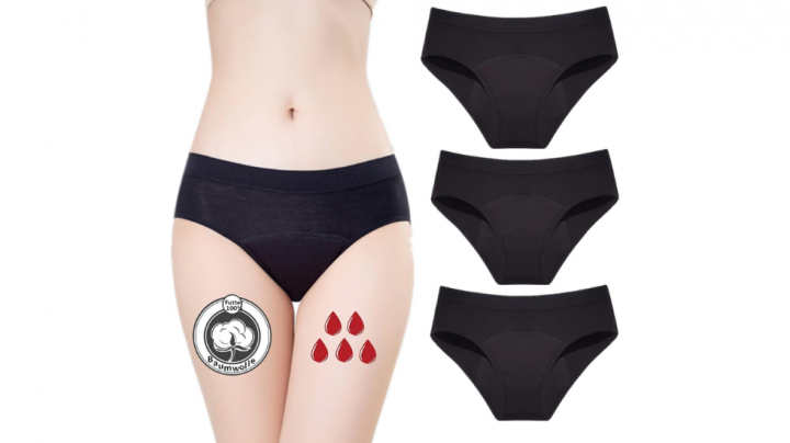Lote de tres bragas menstruales negras para flujo abundante