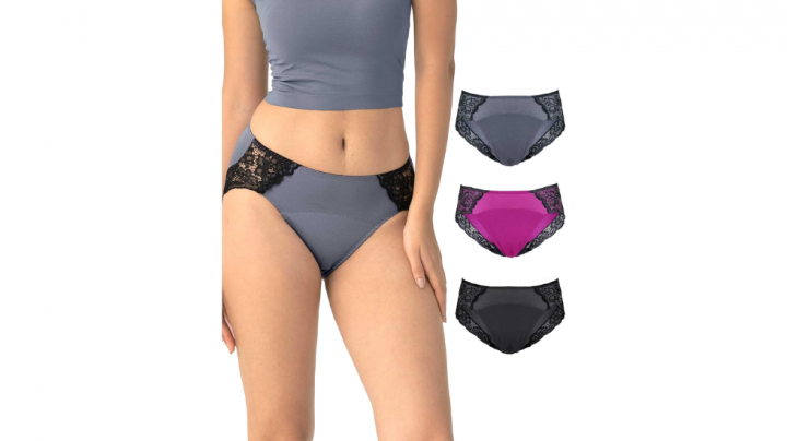 Pack de bragas menstruales con encaje, súper absorbentes, 'hipsters' y de varios colores