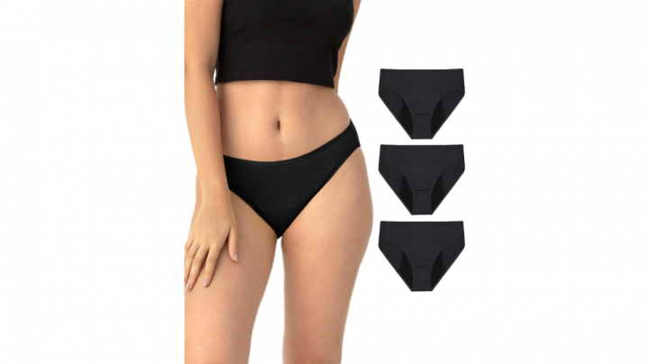 Pack de tres bragas mensturales estilo bikini para flujo abundante, color negro