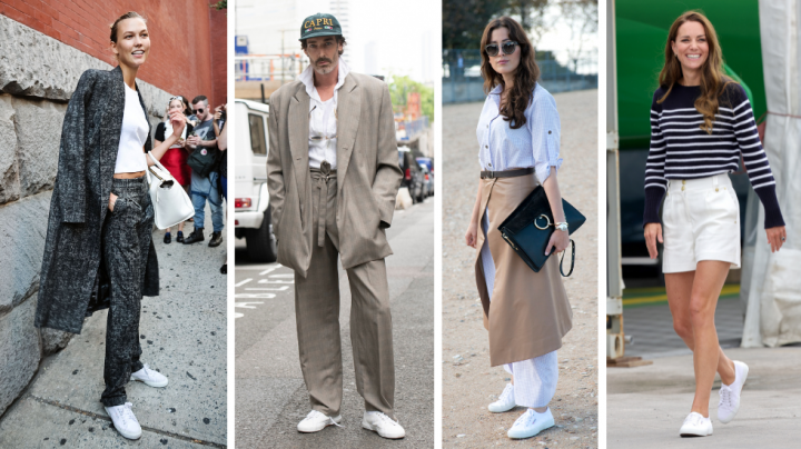 Celebrities con distintos looks en los que optan como calzado por las zapatillas blancas de Superga.