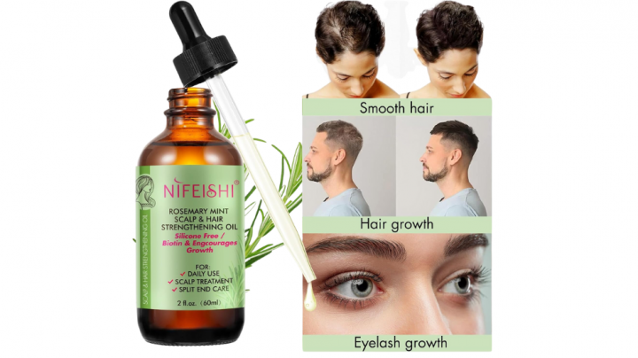 El aceite de romero para el pelo de Nifeishi se peude utilizar para combatir la caía del cabello.