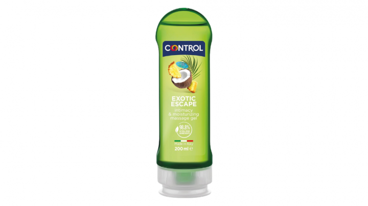 Lubricante y gel de masaje corporal de Control, aroma a frutas tropicales, top ventas en Amazon.
