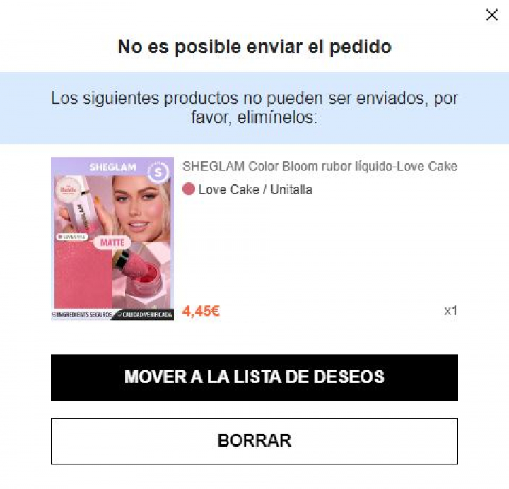 Captura del proceso de compra de un producto de Sheglam
