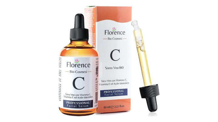 Sérum facial antiarrugas Florence Bio con vitamina C,E y ácido hialurónico para una rutina skincare para mayores de 50 años.
