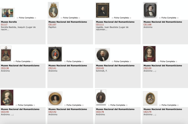 Captura de pantalla del catálogo de incautaciones del Ministerio.