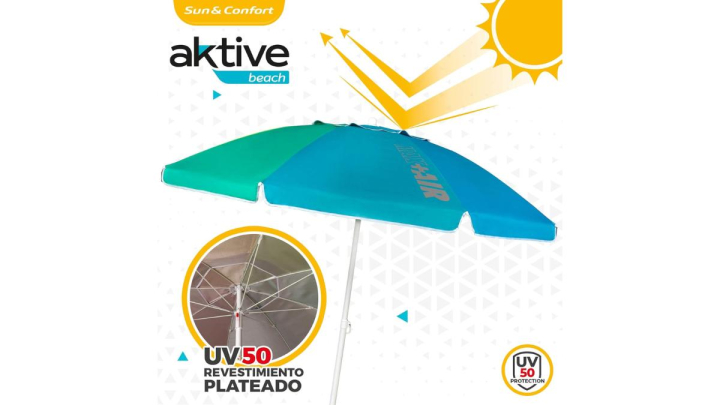 Esta sombrilla de playa con protección solar tiene un tejido resistente y fácil de lavar