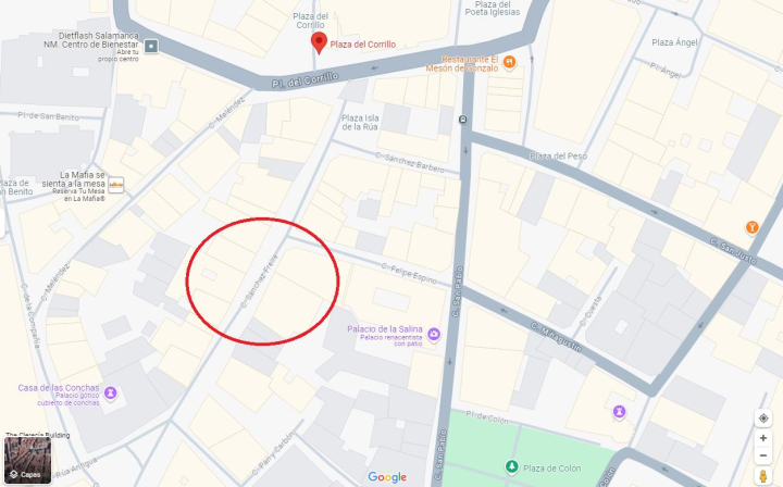 La inexistente calle en cuestión, en Google Maps.