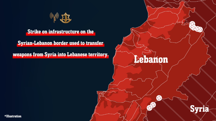 Mapa con los últimos bombardeos del Ejército israelí contra supuestos objetivos de Hizbulá en la frontera entre Líbano y Siria, para la transferencia de armamento.