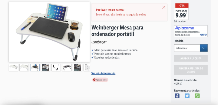 Captura de pantalla de la web de Lidl.