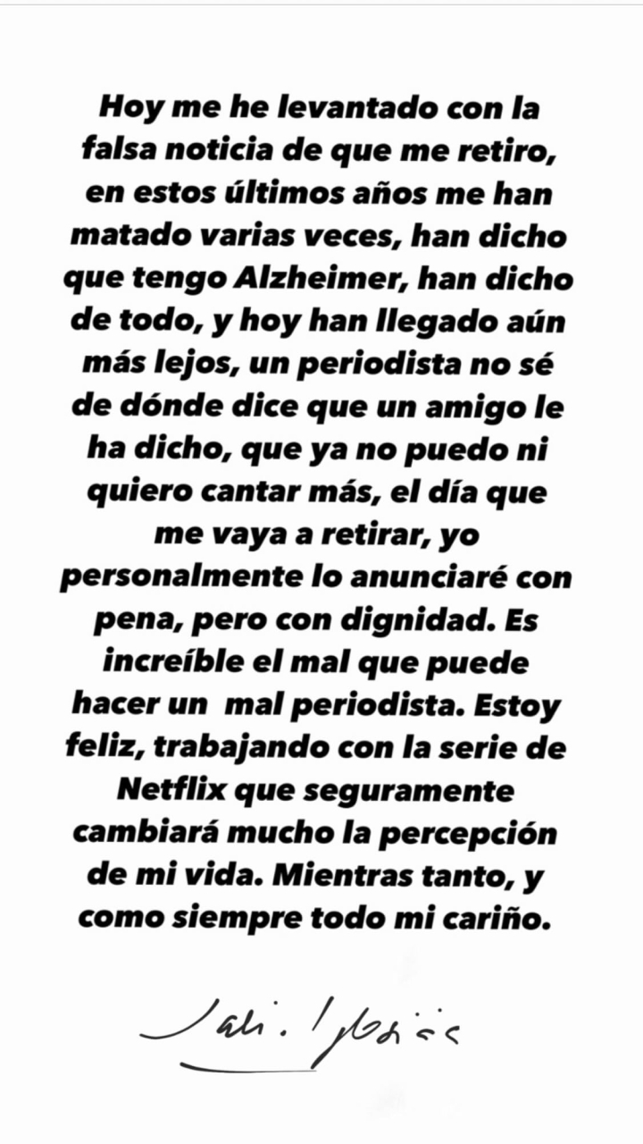 Julio Iglesias desmiente en Instagram que vaya a retirarse.
