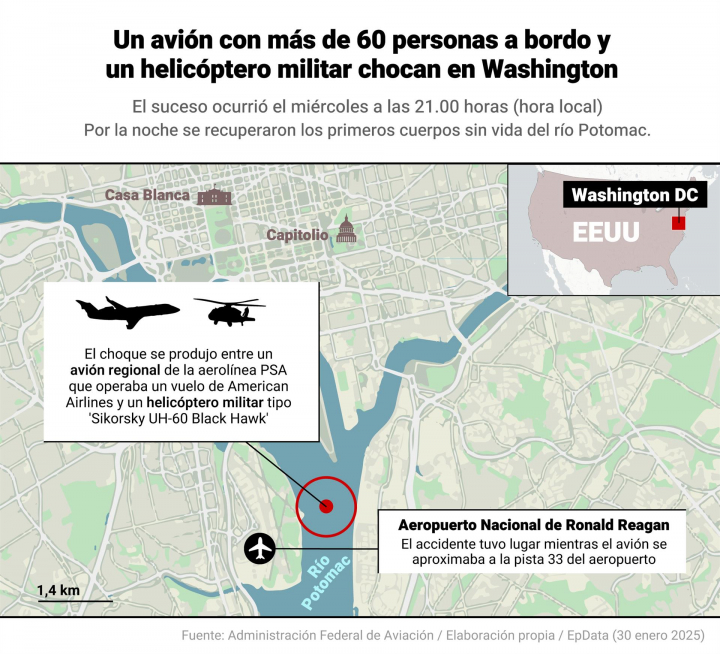 El mapa con el recorrido realizado por las aeronaves y el punto del impacto.