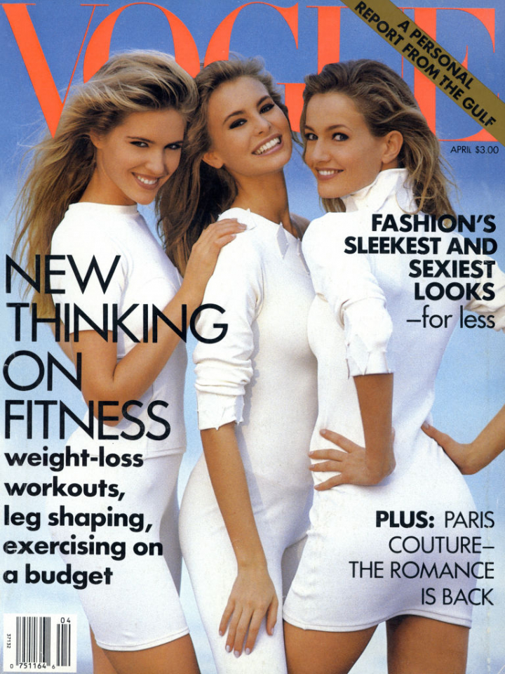 Judit Mascó, Niki Taylor y Karen Mulder en la portada de Vogue de abril de 1991.