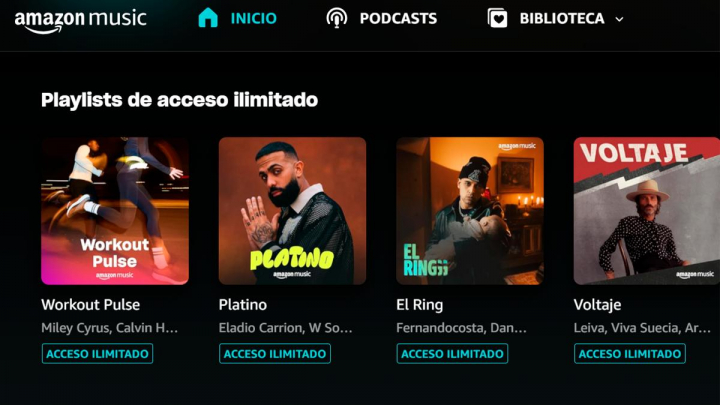 La interfaz inicial de Amazon Music