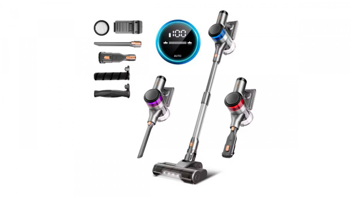 Aspiradora sobre fondo blanco.