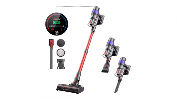 Aspiradora sobre fondo blanco.