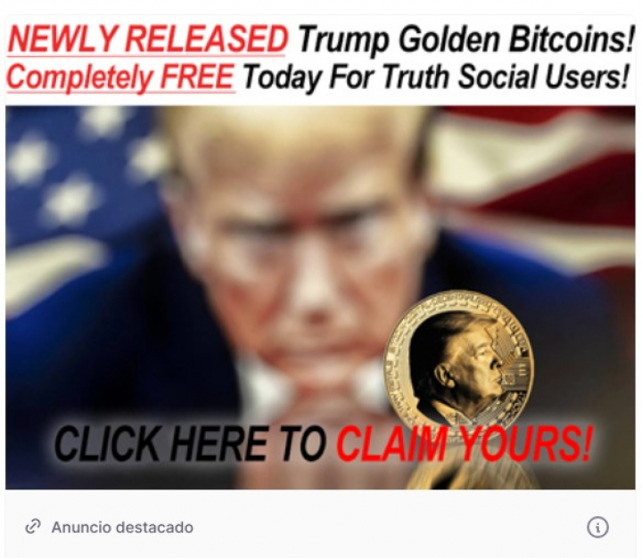 Anuncio con la cara de Trump en Truth Social