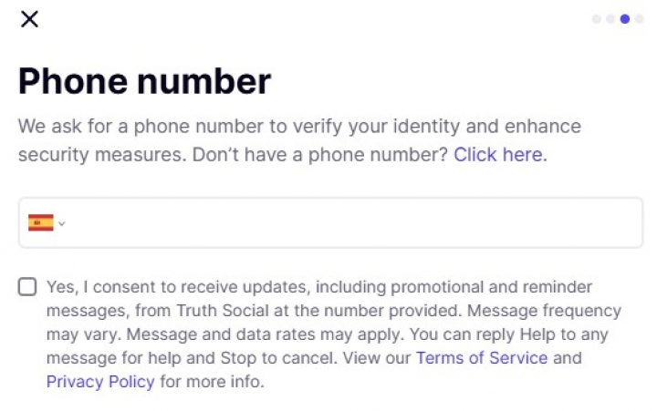 Registro del teléfono móvil en Truth Social
