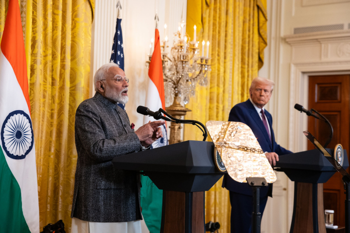 La conferencia de prensa de Narendra Modi y Donald Trump, el pasado mes de febrero.