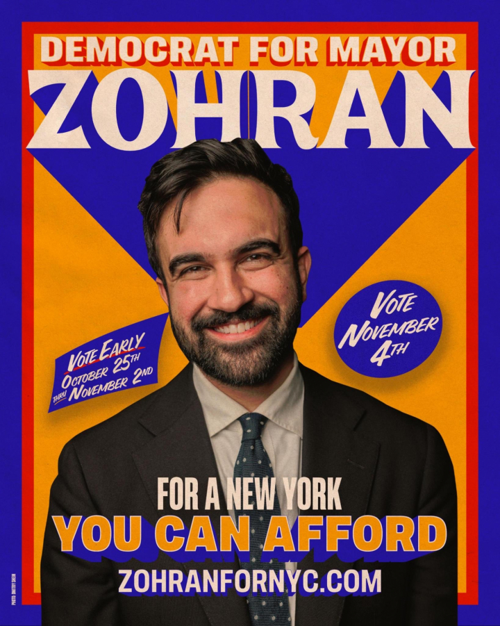 Cartel de campaña de Zohran Mamdani.