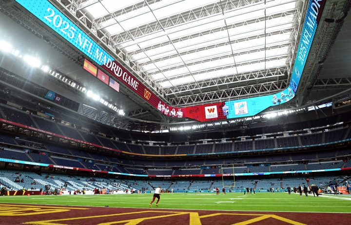 El Santiago Bernabéu este domingo preparado para la NFL.