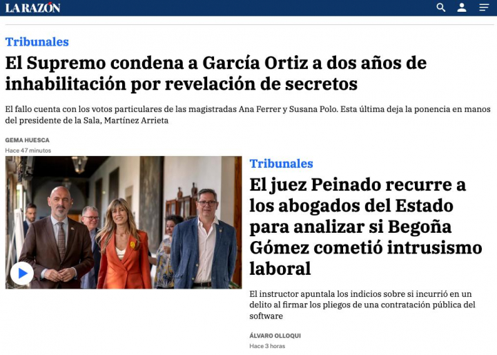 Captura de pantalla de la web de La Razón.
