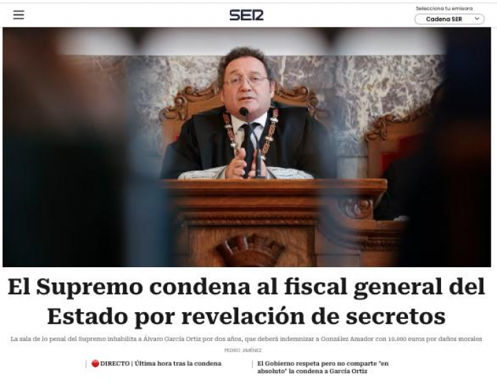 Captura de pantalla de la web de la SER.