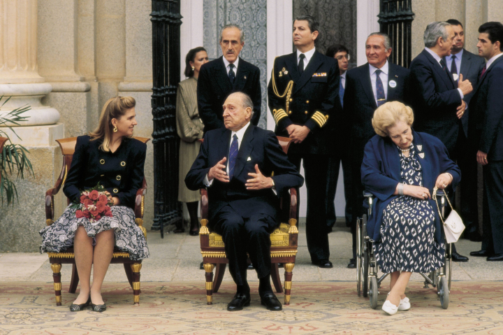 La infanta Cristina, don Juan de Borbón y doña María de las Mercedes en el 75 cumpleaños del conde de Barcelona