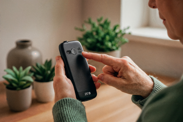 Una persona, observando la cámara del SPC Fortune 2 Max.