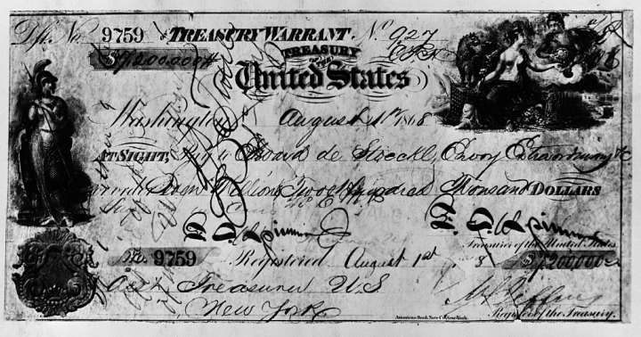 El cheque de EEUU a la URSS por la compra de Alaska en 1867.