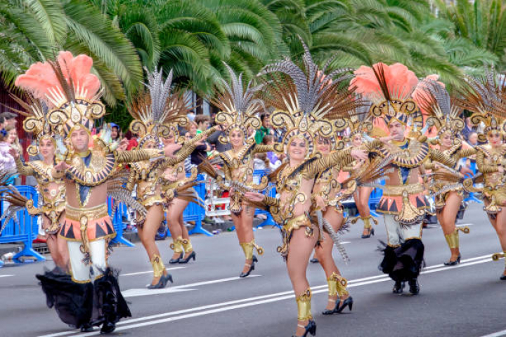 alt="alt="It's February and people in stunning costumes celebrate the carnival taking part in the famous parade on the seafront of Santa Cruz de Tenerife. The Carnival of Santa Cruz de Tenerife is considered the second most popular carnival in the world, after the one of Rio de Janeiro.""