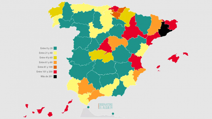 Gráfica que detalla, a nivel provincial, el grado de presión y demanda por cada vivienda que sale al mercado de alquiler.