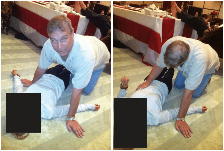 Britain's Prince Andrew kneels over a female in a combination of images released by the Department of Justice in Washington, D.C., U.S., on January 30, 2026 as part of a new trove of documents from its investigations into the late financier and convicted sex offender Jeffrey Epstein. U.S. Justice Department/Handout via REUTERS THIS IMAGE HAS BEEN SUPPLIED BY A THIRD PARTY. REDACTED AREAS FROM SOURCE. THIS PICTURE WAS PROCESSED BY REUTERS TO ENHANCE QUALITY. UNPROCESSED VERSIONS HAVE BEEN PROVIDED SEPARATELY.