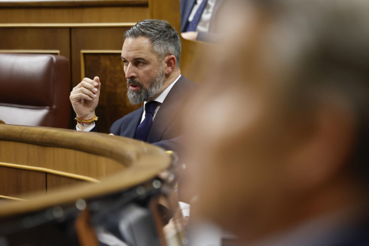 El líder de VOX, Santiago Abascal durante el pleno del Congreso