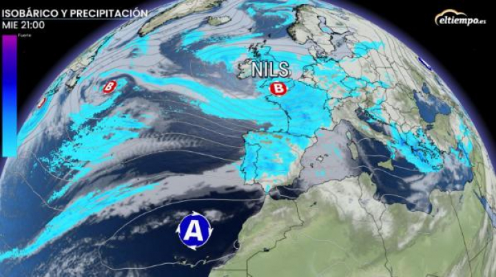 Mapa satelital de la borrasca llegando a la Península