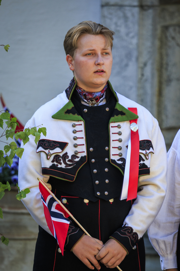 OSLO, NORWAY - MAY 17: Prince Sverre Magnus of Norway attends the Norwegian Constitution Day with the children's parade at their residence Skaugum on May 17, 2025 in Oslo, Norway. (Photo by Per Ole Hagen/Getty Images)