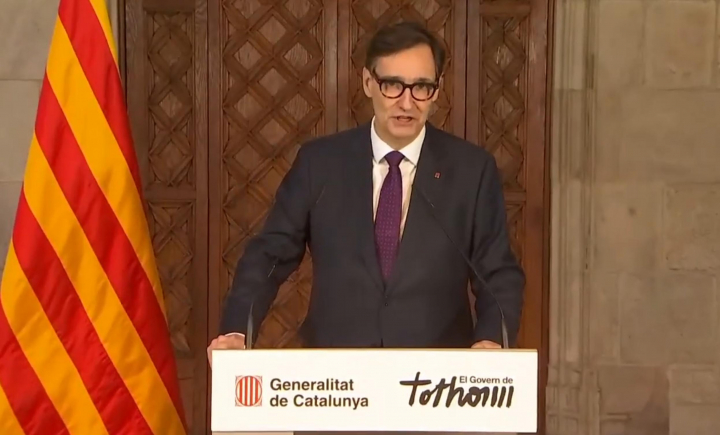 El president, Salvador Illa, en su primera declaración institucional tras haber estado un mes de baja médica.