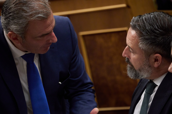 El líder de Vox, Santiago Abascal, y Ortega Smith, fundador del partido.