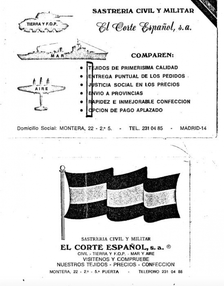 Imagen completa de la tarjeta de una sastrería incluida en los documentos desclasificados del 23-F.
