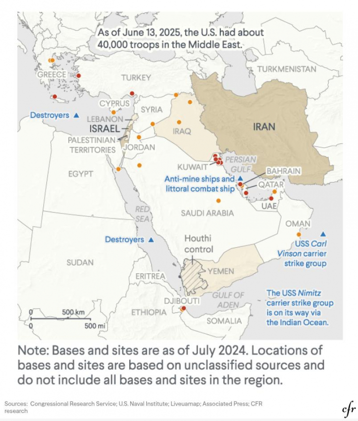 Despliegue de EEUU en Oriente Medio, por el Consejo de Relaciones Exteriores (Council on Foreign Relations).