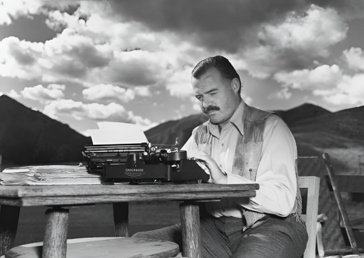 alt="alt="El periodista Ernest Hemingway escribiendo en una máquina de escribir""