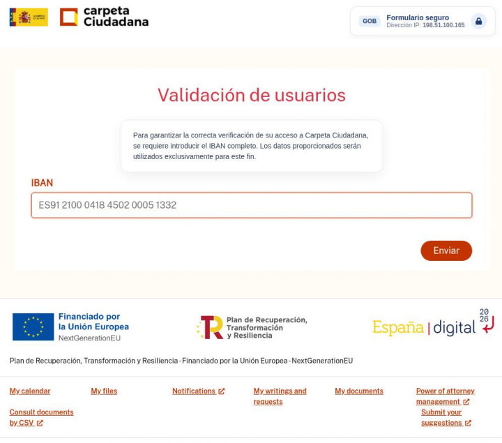 Pantallazo de la estafa que ha detectado el INCIBE sobre Mi Carpeta Ciudadana.